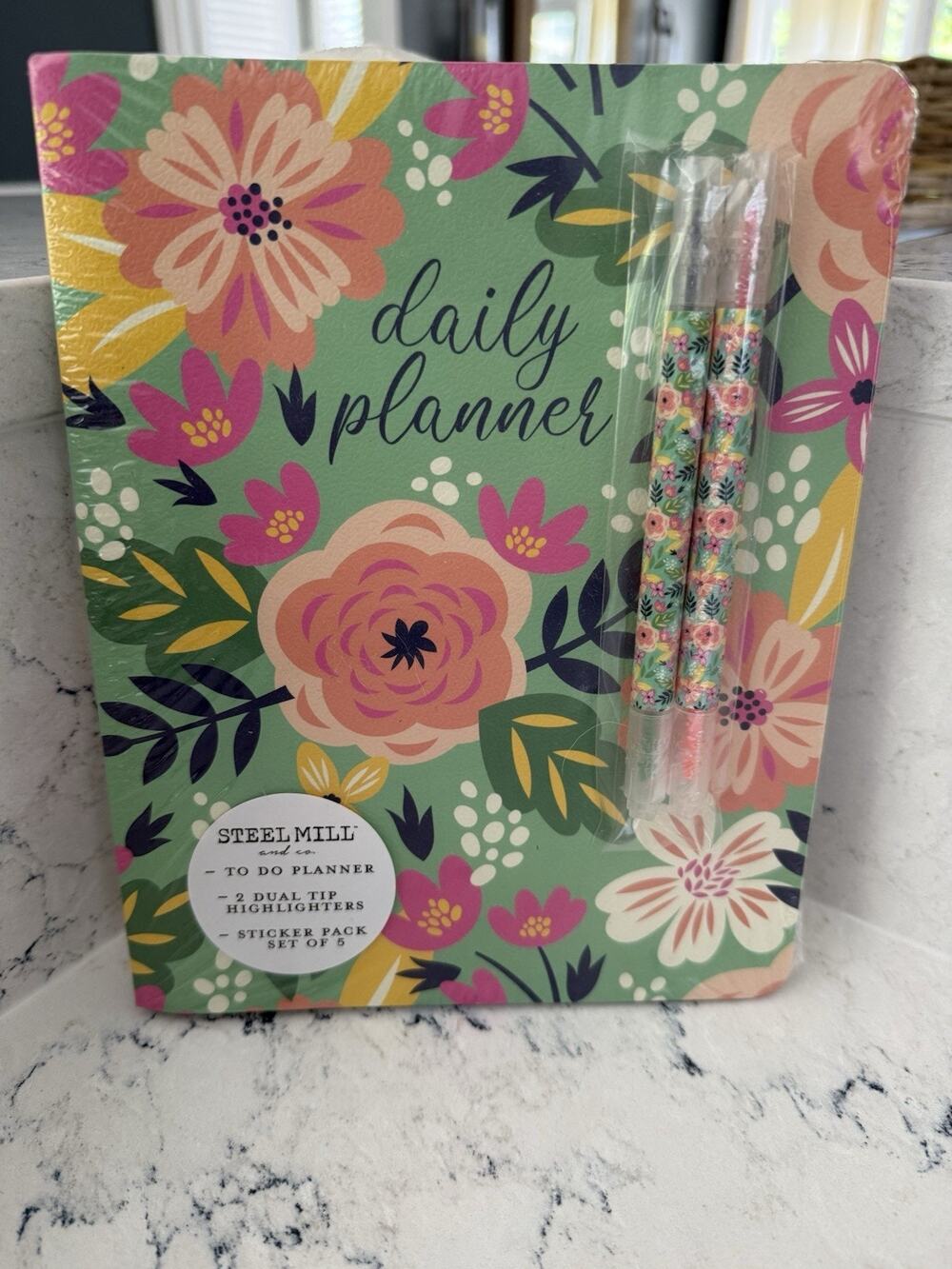 Steel Mill & Co. Floral Undated Daily Planner W/Highlighters And Stickers Sealed